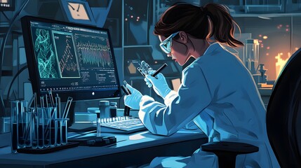 Scientist Analyzing Data in a Modern Laboratory Setting