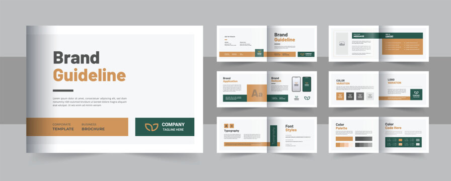 Multicolored brand guidelines template, landscape brand manual design or corporate guide line identity presentation layout