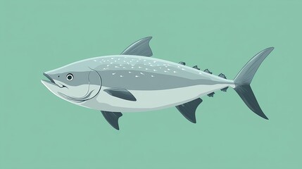 Fototapeta premium A stylized illustration of a fish, showcasing its streamlined body and fins against a solid mint green background.