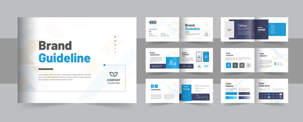 Clean brand guidelines design layout, landscape brand manual design template or corporate guide line identity presentation