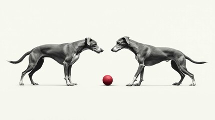Fototapeta premium Two Elegant Greyhounds Facing Off: A Captivating Monochrome Study in Canine Rivalry
