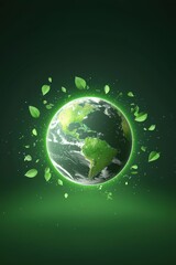 Icons of sustainable consumption circling a glowing green Earth