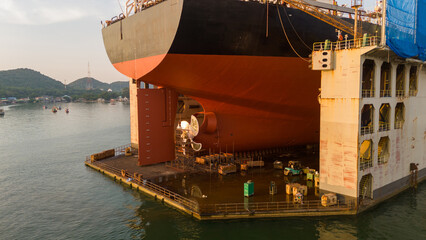 Propeller of large ship spinning power working and water splash contrail . Close up image detail Stern back of Vessel ship, Logistics Transportation industry express technology Freight. © Yellow Boat