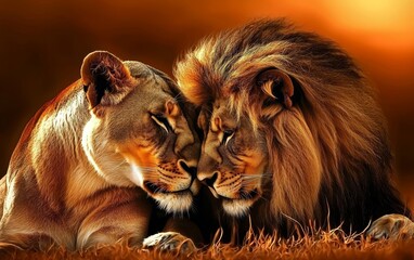 Captivating digital artwork celebrating the love of lions in the wild. 