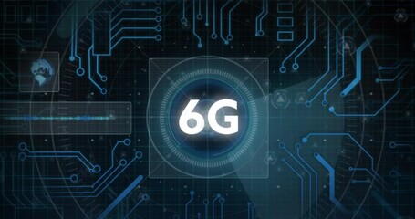 A futuristic 6G network concept is displayed on a digital interface - Powered by Adobe