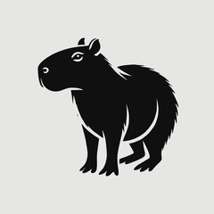 Fototapeta premium very simple flat and minimalist Capybara silhouette in black on a white background