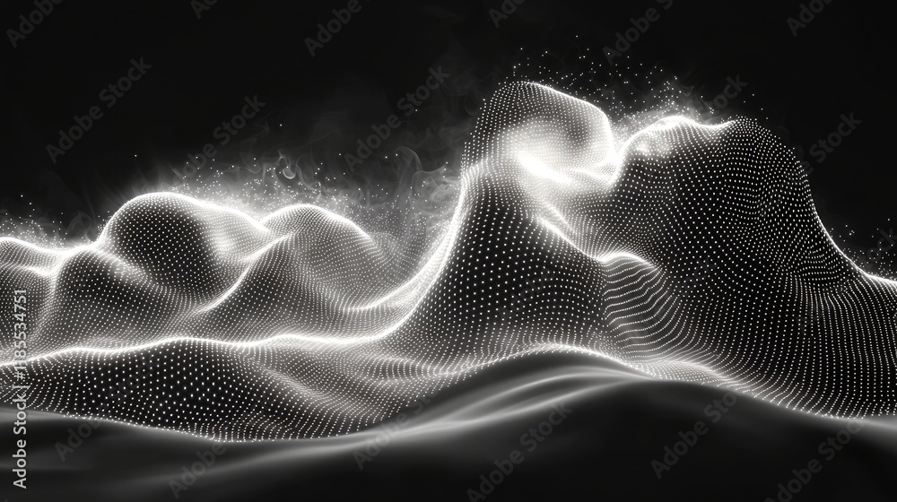 Fototapete Abstract Glowing Particle Waves: Dynamic Energy Flow in Dark Space