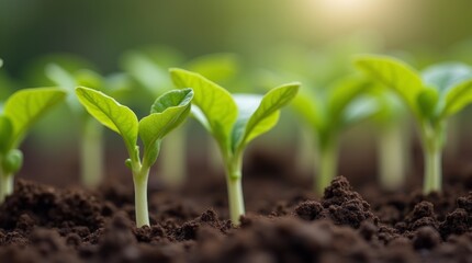 emerging sprouts breaking through the soil