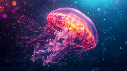 Obraz premium Ethereal jellyfish gliding through vibrant underwater scene