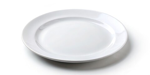 Crisp white plate mockup, isolated on white.  Perfect for minimalist food photography and clean presentations.