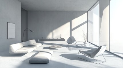Modern Minimalist Living Room Interior Design: Sunlit White Space