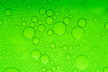 Macro microscope green bubble texture, Close-up Green bubbles and drops oil background . golden green water bubbles, close up golden oil drop for cosmetic