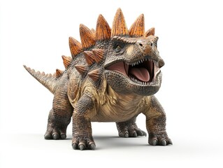Fototapeta premium A cartoonish dinosaur-like creature with spikes and an open mouth, showcasing a playful design.