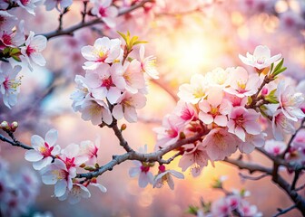Obraz premium Delicate pink almond blossoms burst forth, a springtime spectacle of nature's artistry.