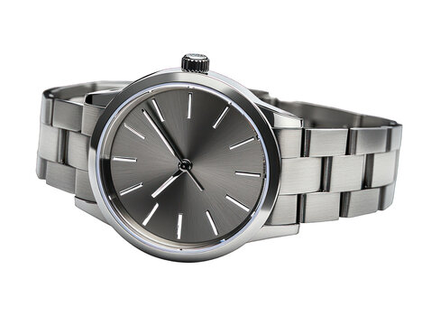 Stainless steel wristwatch isolated on white - Powered by Adobe