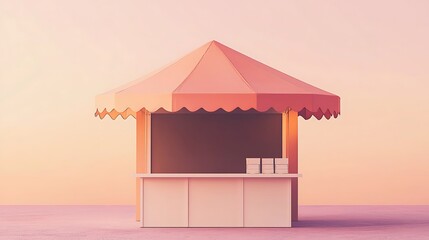 A chic sales tent in blush pink fabric, a blank storefront sign in a cursive font style, a white table with rounded edges, soft romantic lighting, on a solid lavender background, the mood is graceful