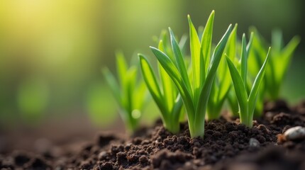 Spring growth, green shoots emerging from the soil