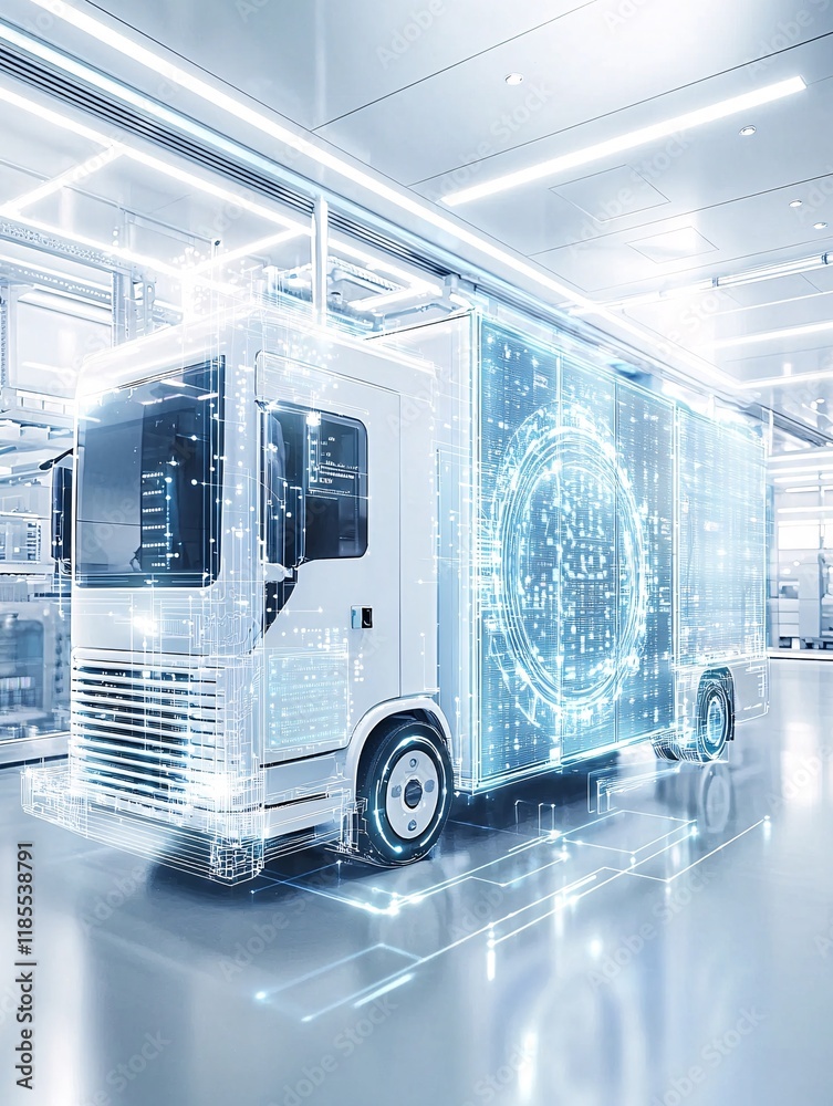 Poster an advanced logistics control system monitoring real-time data for precise cargo handling
