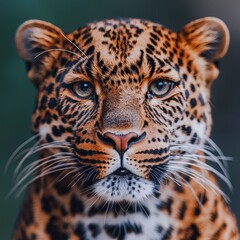 Obraz premium Majestic Leopard Close Up Wildcat Big Cat Spotted Fur Intense Eyes Wildlife Photograp