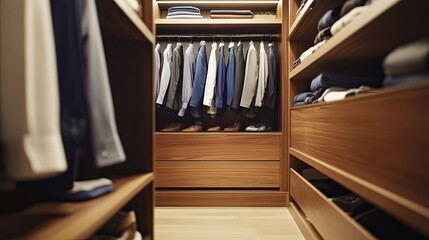 Modern Walk-in Closet Design: Luxurious Wood and Organized Style