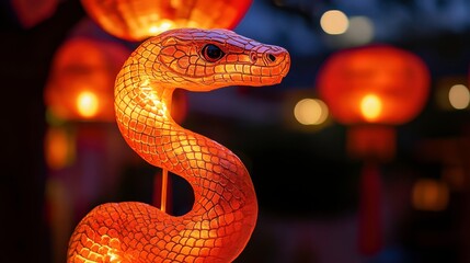 Fototapeta premium Vibrant Zodiac Snake Lantern at Festival Event