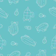 Outline Blimp Zeppelin Balloon Vector Seamless Pattern illustration for Print, Wallpaper, Decoration.
