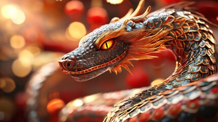 Vibrant Zodiac Dragon Statue with Festive Decorations