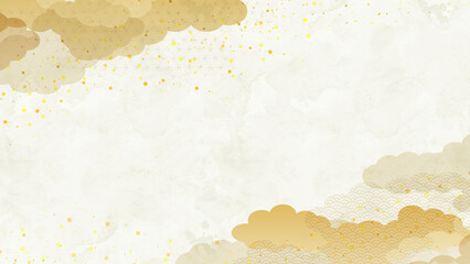 和風の雲と金箔のベクターイラスト背景 