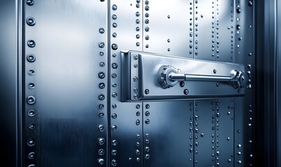 Close-up of a metallic door with rivets and a latch.