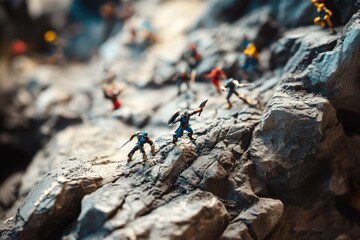 Miniature Soldiers Battle on Rocky Terrain