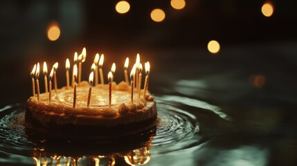 Mystical Birthday Cake Float: A Candlelit Celebration on Dark Water