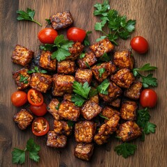 roasted tempe, tempeh, tofu, vegetarian vegan cuisine.