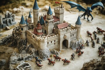 Miniature Medieval Castle Under Siege By Cavalry
