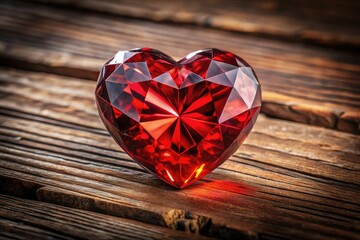 Overhead shot: a red heart diamond sparkles on a luxurious tabletop, the perfect romantic gift.