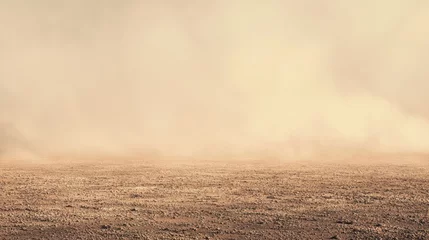 Fototapete Rund Dusty Desert Landscape Dry Sandy Ground with Windblown Haze and Atmospheric Perspective © Chom