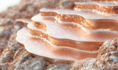 Obraz premium Close-up of terraced mineral deposits, showing texture and color variations.