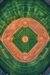 Top-down view of a baseball stadium, geometric symmetry visible
