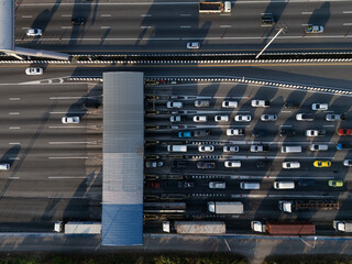 Aerial view gate for expressway fee payment in the city..