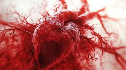 A close-up view of a human heart and its blood vessels, showcasing anatomical details and textures.
