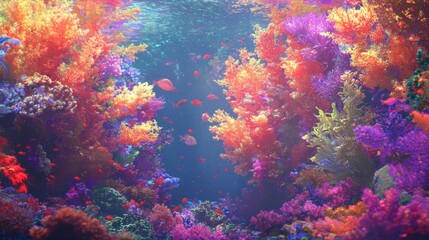 Naklejka premium Vibrant Underwater Coral Reef Scene with Colorful Fish and Sea Life