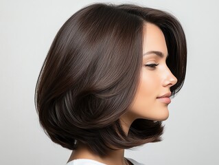 Fototapeta premium A layered bob wig in dark mahogany, displayed against a clean white background with soft shadows