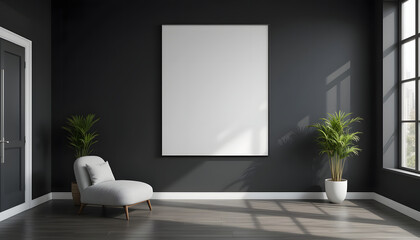 modern interior design black blank room with A blank white poster mockups