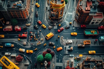 Miniature Cityscape Featuring Busy Intersection and Vehicles