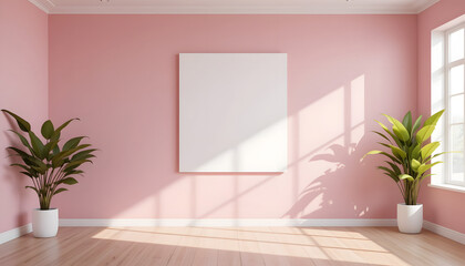 modern interior design pink blank room with A blank white poster mockups 