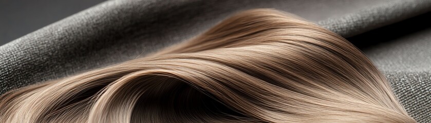 Fototapeta premium A realistic curly wig in dark brown, displayed elegantly on a velvet cloth under soft lighting