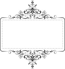 Elegant floral ornamental blank frame in black isolated over white. Victorian baroque border background illustration.