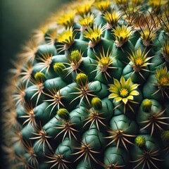 Fototapeta premium A macro shot of a cactus or succulent with sharp spines along its ridged green surface