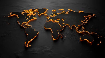 A stylized world map with illuminated edges, set against a dark textured background.