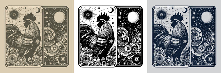 symmetrical rooster playing card tattoo design © iqbal