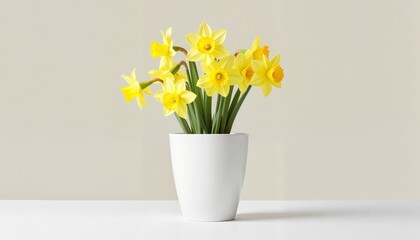 Stunning Yellow Daffodil Bouquet in Elegant White Vase on Bright White Table Surface